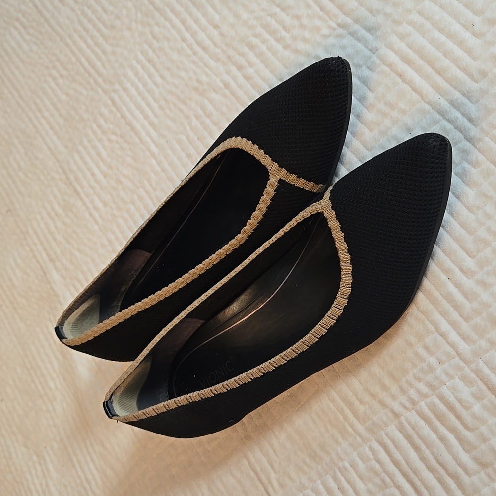 Vionic - Knit Pointed Toe Ballet Flat Shoes - Dahlia - Black - 11